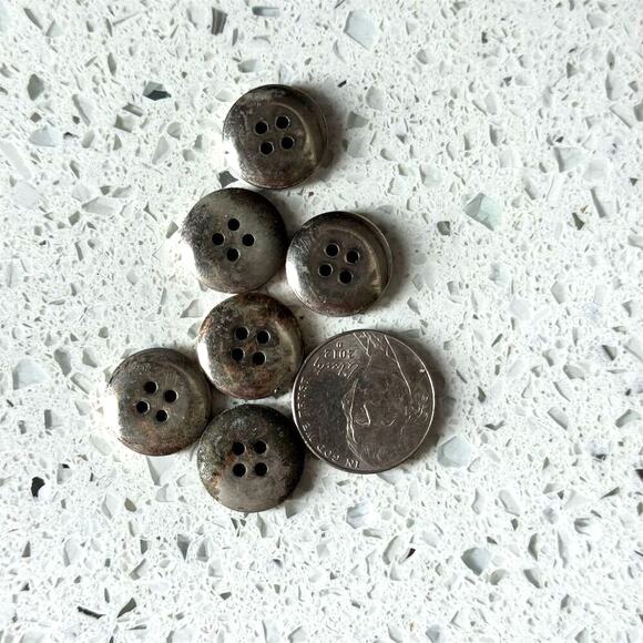 Lot of 6 Vintage USA 1776 Sewing Military Buttons Silver Round 4 Hole Flat Craft - Picture 5 of 5
